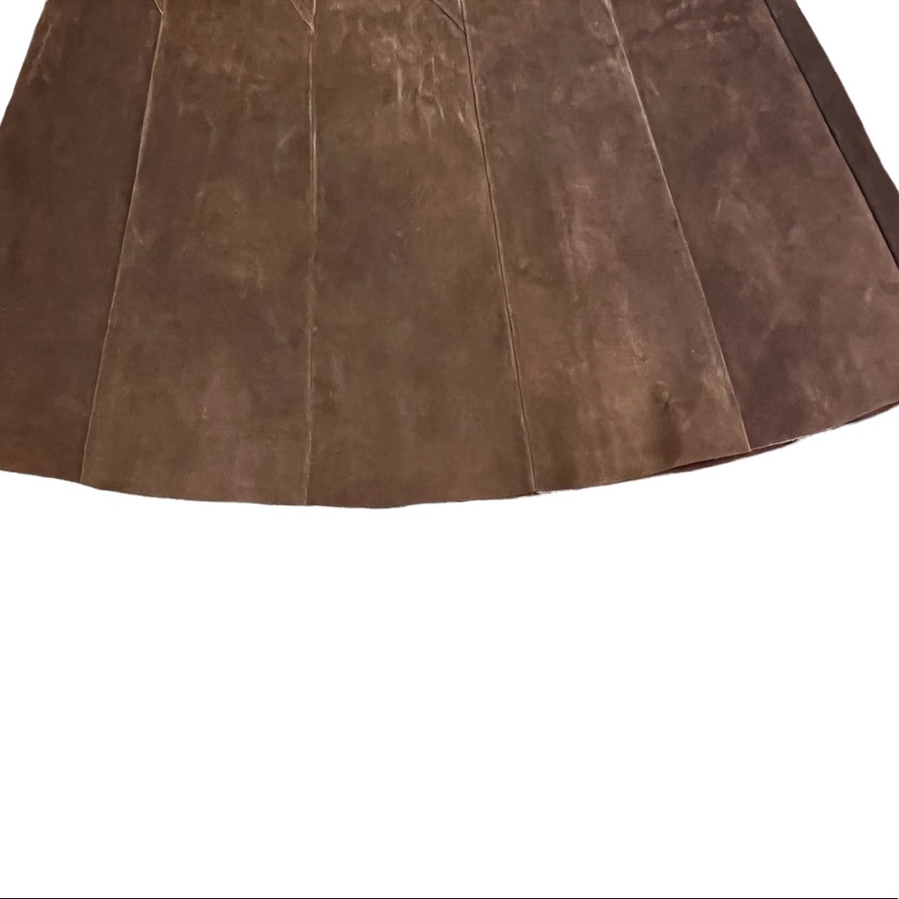 Vintage 1970 Bergman’s brown leather suede A line pleated  button front … - Picture 8 of 12